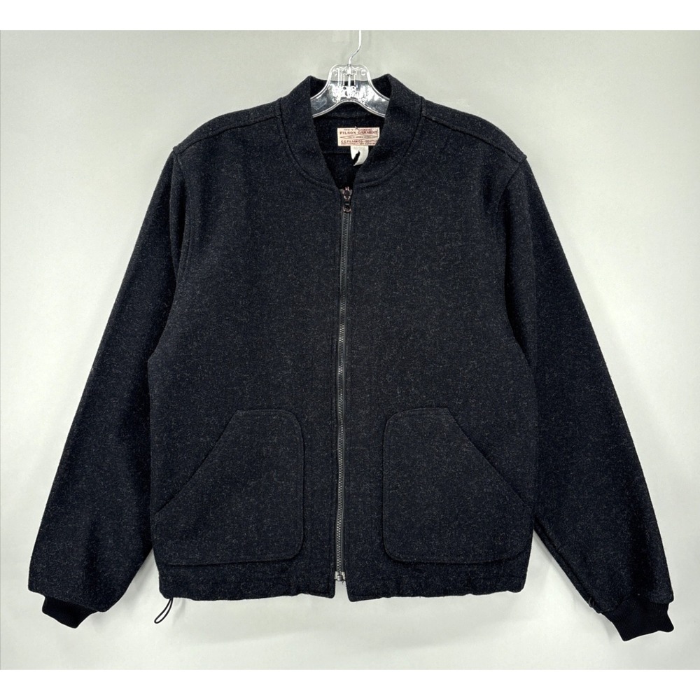 Filson Wool Bomber Jacket Mens Large Gray Full Zip Made USA Outdoor Workwear